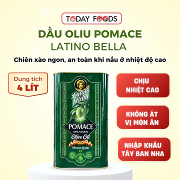 Dầu Oliu Pomace Latino Bella Tây Ban Nha thùng 4 Lít - Dầu Oliu Chiên Xào An Toàn