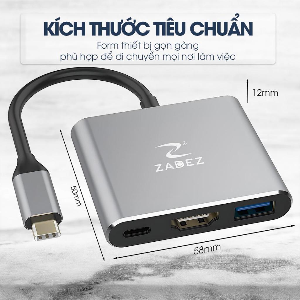 Bộ Chuyển Đổi  ZADEZ ZAH-513 TYPE-C HUB (3 trong 1) Kết nối USB-C/HDMI/Cổng USB 3.0