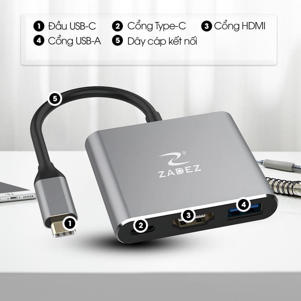 Bộ Chuyển Đổi  ZADEZ ZAH-513 TYPE-C HUB (3 trong 1) Kết nối USB-C/HDMI/Cổng USB 3.0