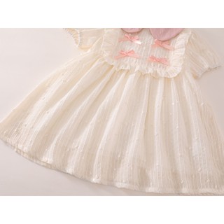 Váy Cho Bé Gái, Váy Công Chúa Thiết Kế Tiểu Thư Tay Bồng Phối Nơ Xinh Xắn Chất Liệu Cotton Mềm