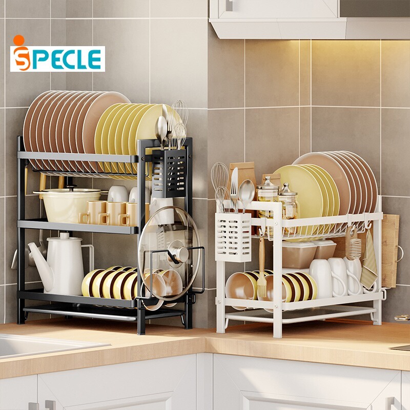 iSPECLE Kệ Để Bát Đĩa 2/3 Tầng Đa Năng Khay Hứng Nước Rời, Kèm Giá Đũa & Dao & Thớt