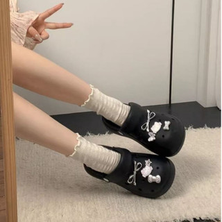 Dép sục nữ Mita đế cao 5 cm form xoài kèm charm Mèo nơ bạc có quai hậu dễ thương CS-218
