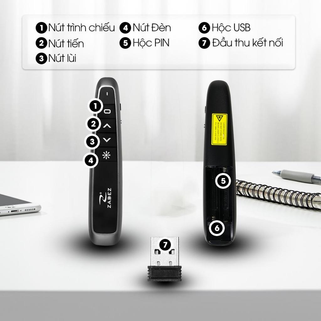 Bút Trình Chiếu ZADEZ ZPT-102 Công Nghệ Không Dây, Đèn Led Độ Sáng Cao, USB 2.4GHz