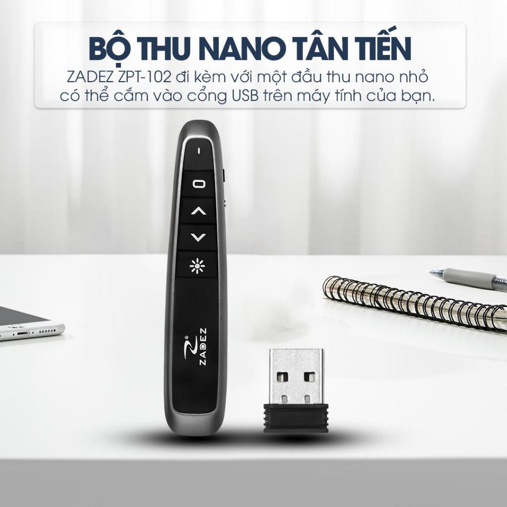 Bút Trình Chiếu ZADEZ ZPT-102 Công Nghệ Không Dây, Đèn Led Độ Sáng Cao, USB 2.4GHz