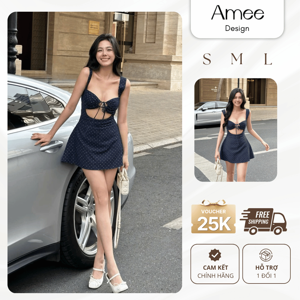 [Maikka Dress] Đầm 2 Dây Chấm Bi Dáng Xoè Chữ A Cột Dây Ngực Chiết Eo Siêu Tôn Dáng Cho Nàng Đi Chơi