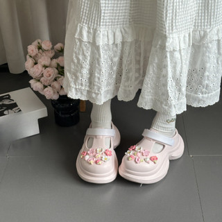 Dép mary jane, dép nữ Mita đế cao 7cm dáng Holo kèm charm Vườn hoa kiểu sục nữ CS-219
