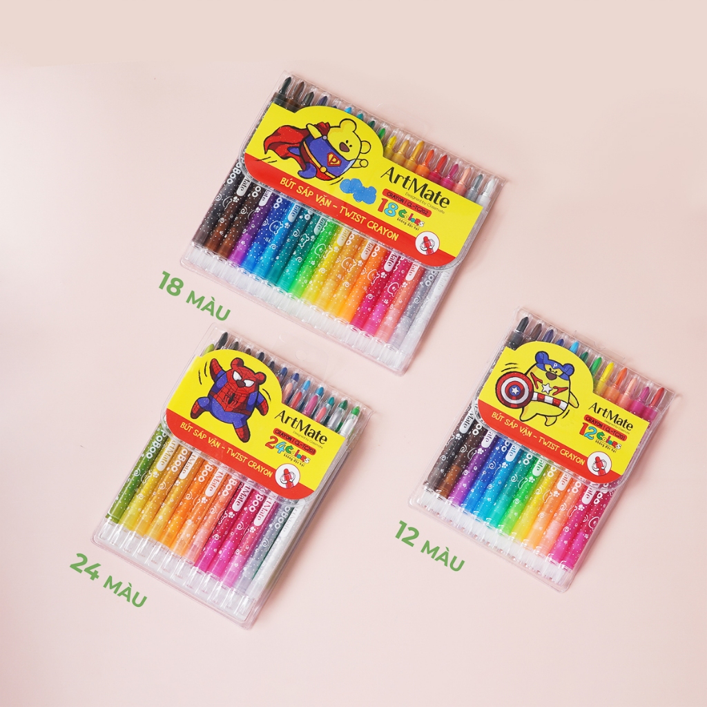 Bút Sáp Vặn 12/18/24 Màu Classmate Bút Sáp Màu Dài Có Ống Vặn Bảo Vệ, Màu Tươi Sáng, Tô Mịn Cho Bé CL-TC201/202/203