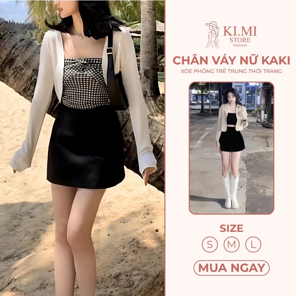 Chân Váy Nữ Kaki Chữ A Co Giãn Lưng Cao Xòe Phồng Trẻ Trung Phong Cách Hàn Quốc Thời Trang