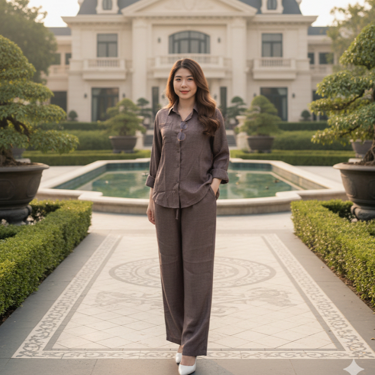 Set Đồ Nữ Đẹp Sang Chảnh Áo Sơ Mi Tay Dài Quần Dài Đũi Đồ Bigsize ESHOP Set Đồ Bộ Nữ Công Sở MS489