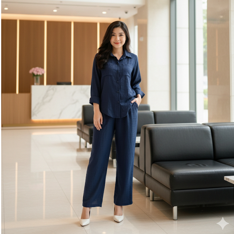Set Đồ Nữ Đẹp Sang Chảnh Áo Sơ Mi Tay Dài Quần Dài Đũi Đồ Bigsize ESHOP Set Đồ Bộ Nữ Công Sở MS489