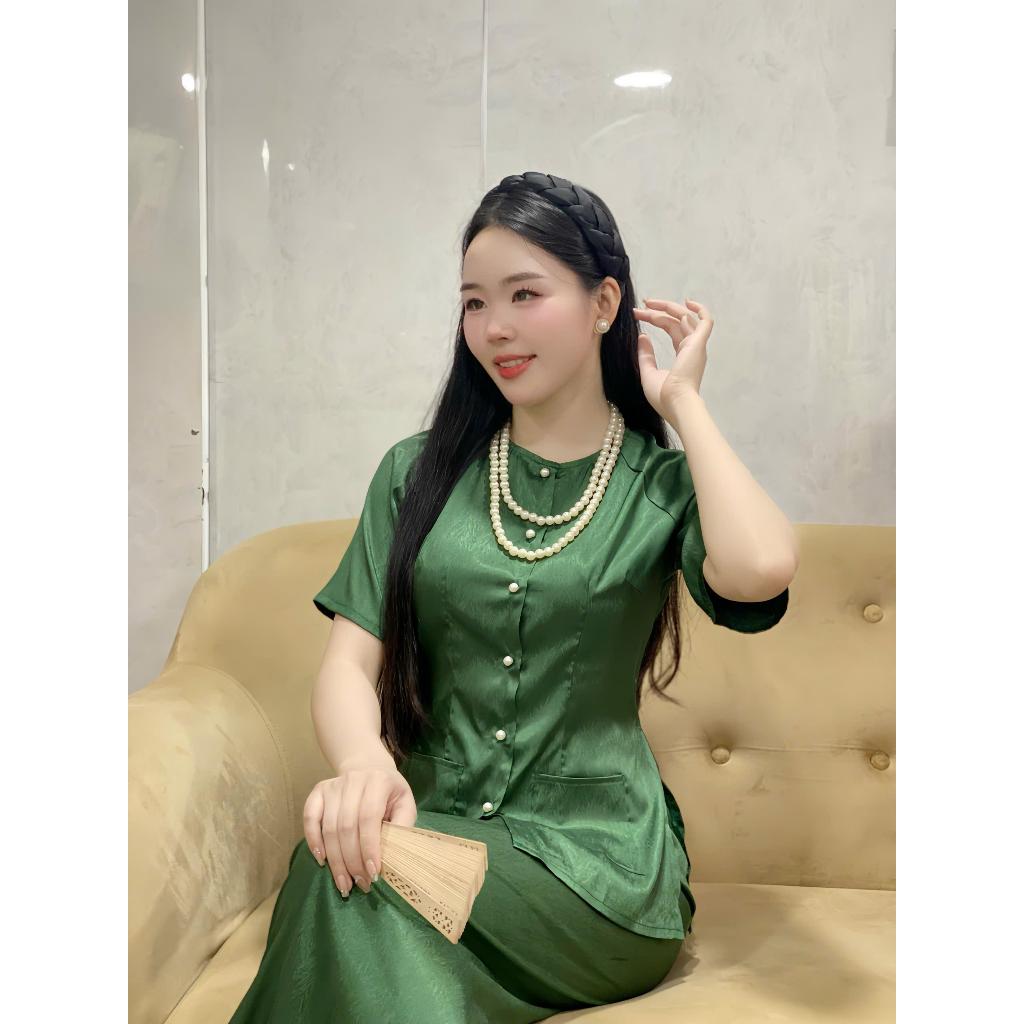 B.A145 - Bộ Áo Bà Ba  Tay Ngắn Gấm Vân Xước ( QUẦN GẤM XƯỚC ) Cổ Tròn Nút Bọc Cài Nút