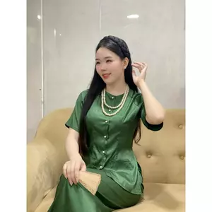 B.A145 - Bộ Áo Bà Ba Tay Ngắn Gấm Vân Xước ( QUẦN GẤM XƯỚC ) Cổ Tròn Nút Bọc Cài Nút