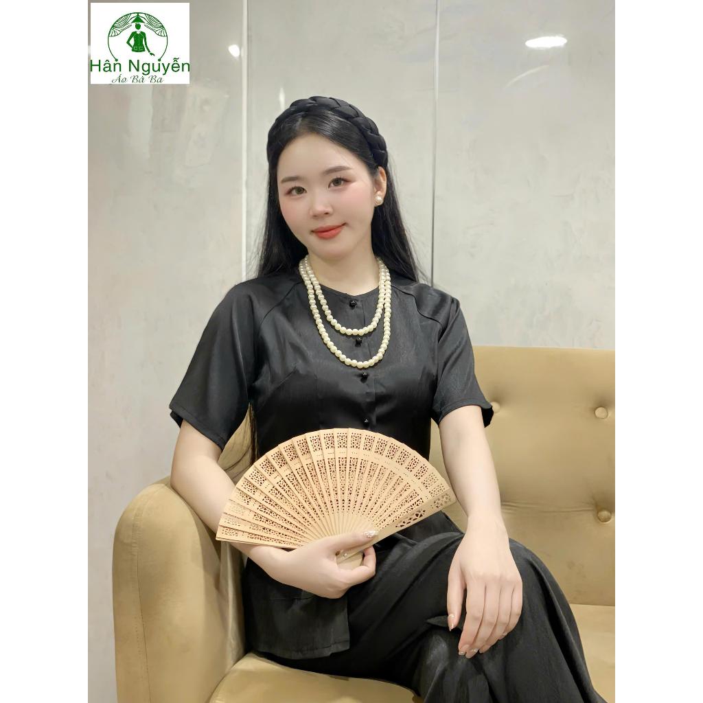 B.A145 - Bộ Áo Bà Ba  Tay Ngắn Gấm Vân Xước ( QUẦN GẤM XƯỚC ) Cổ Tròn Nút Bọc Cài Nút