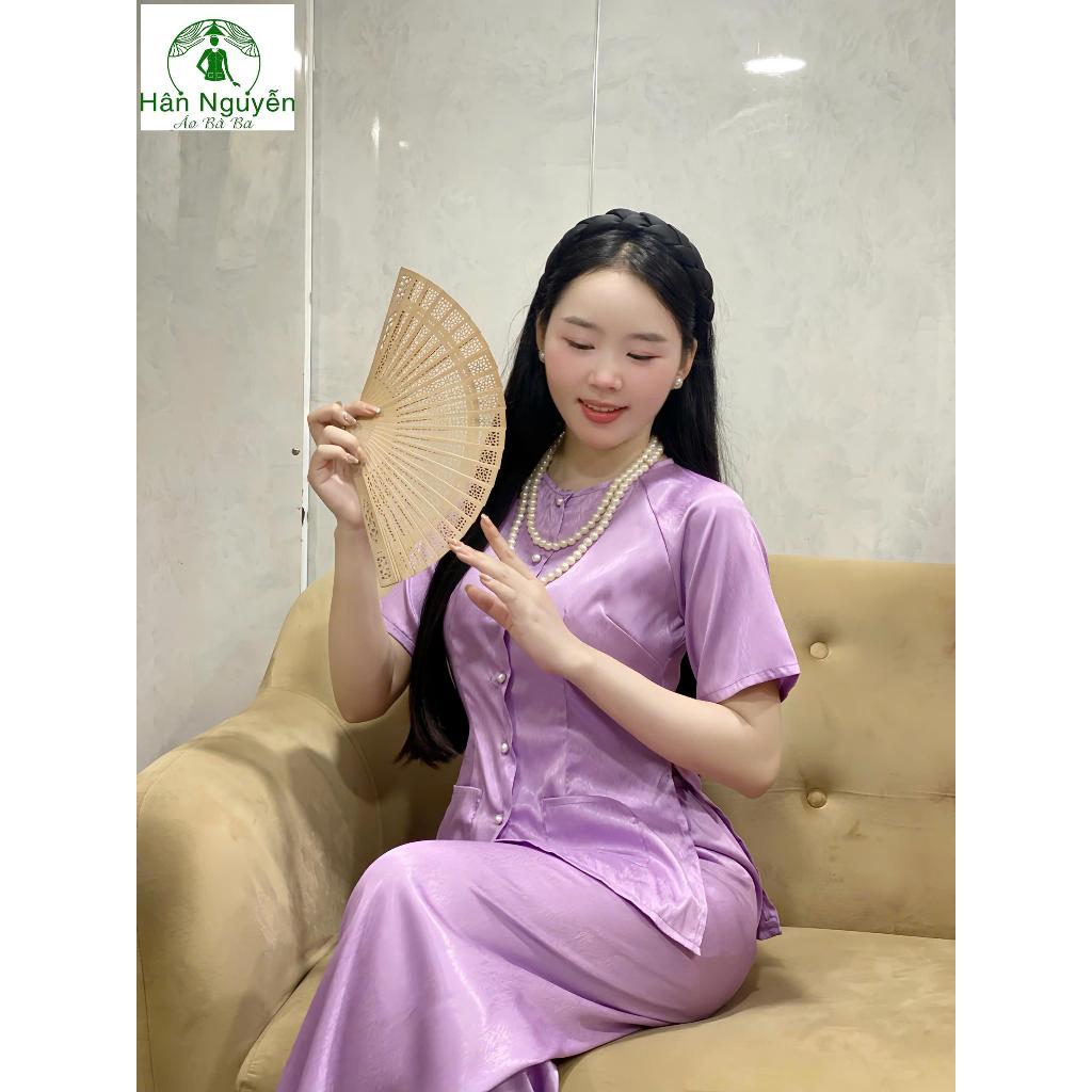 B.A145 - Bộ Áo Bà Ba  Tay Ngắn Gấm Vân Xước ( QUẦN GẤM XƯỚC ) Cổ Tròn Nút Bọc Cài Nút