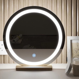 Gương tròn để bàn trang điểm cảm ứng led cao cấp tặng đế gỗ để bàn