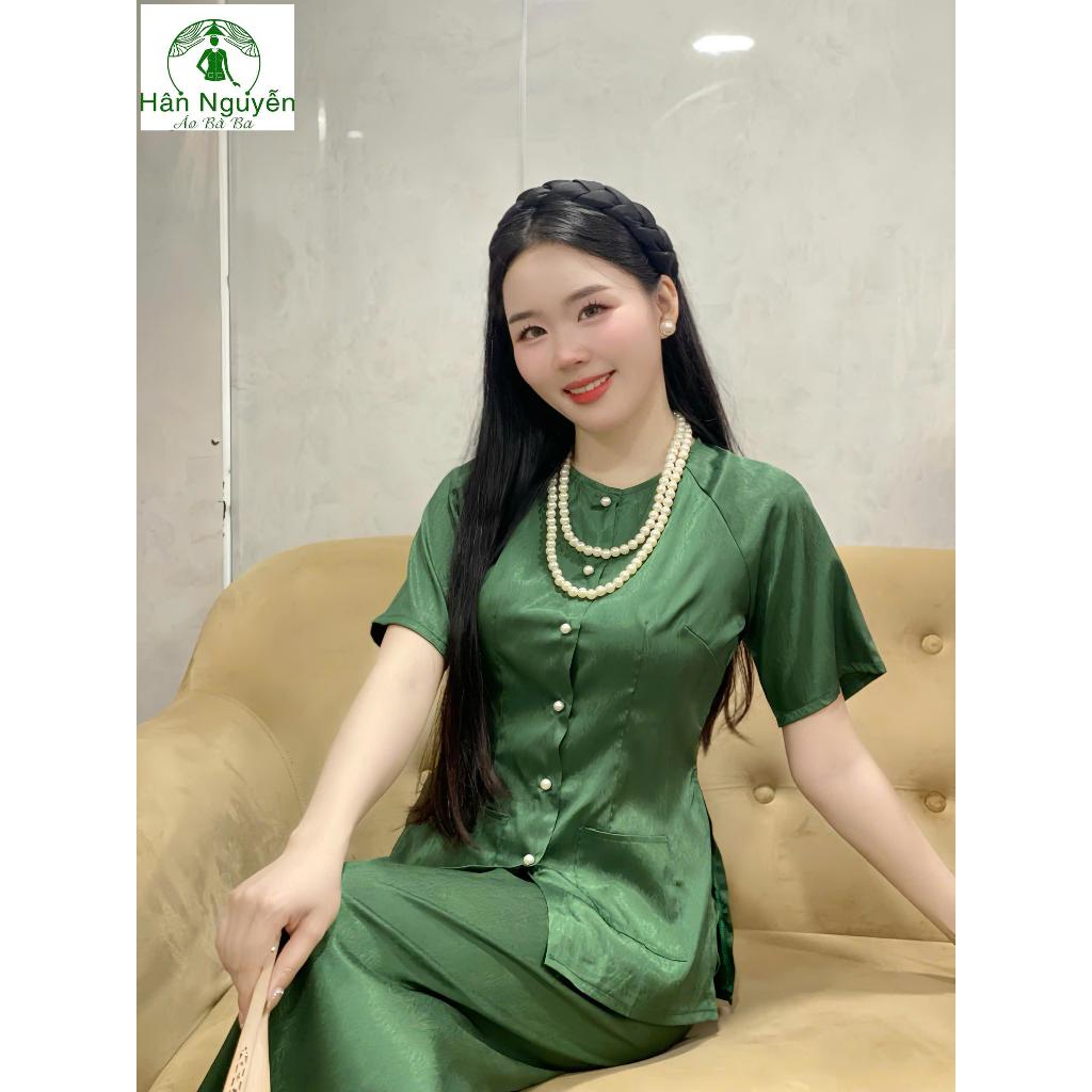 B.A145 - Bộ Áo Bà Ba  Tay Ngắn Gấm Vân Xước ( QUẦN GẤM XƯỚC ) Cổ Tròn Nút Bọc Cài Nút