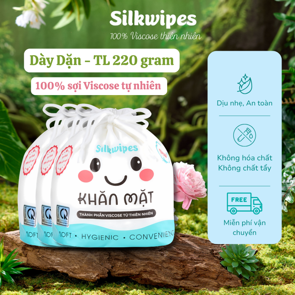 [Vải dày LOẠI 1] 03 Khăn mặt khô Silkwipes dùng một lần sợi Viscose, dùng khô, dùng ướt - Mã C3