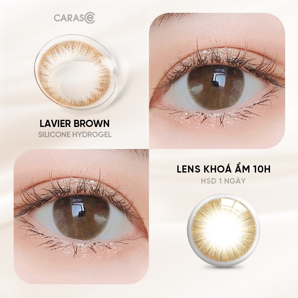 [1 chiếc] Kính áp tròng khoá ẩm 1 Ngày Màu Nâu CARASE, lens cận LAVIER BROWN