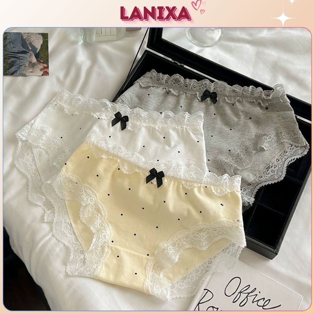 Quần lót nữ cotton kháng khuẩn mềm mại êm ái, Quần chip nữ họa tiết chấm bi xinh xắn LANIXA L5410