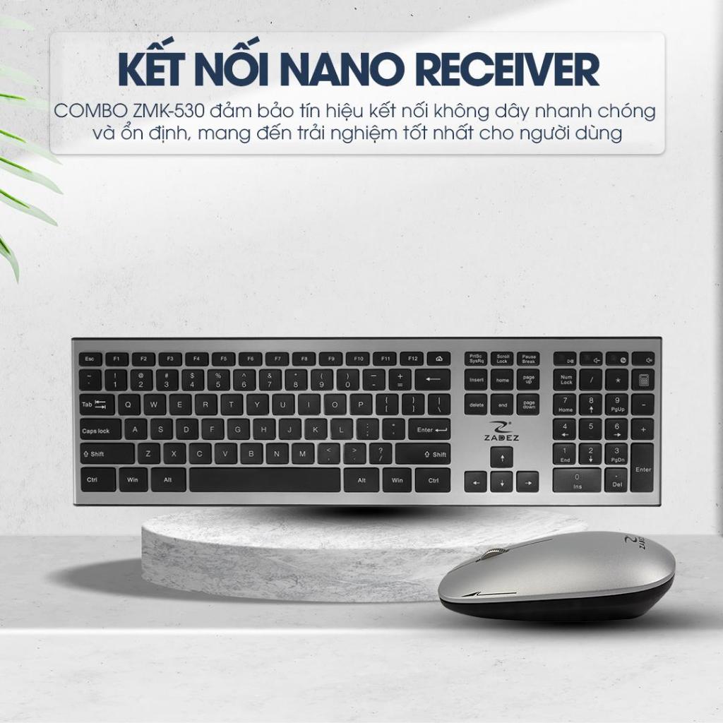 Combo Bàn Phím Chuột Không Dây ZADEZ ZMK-530G – Silent 104 Phím, Phím Tách Rời Chiclet, 1200 DPI