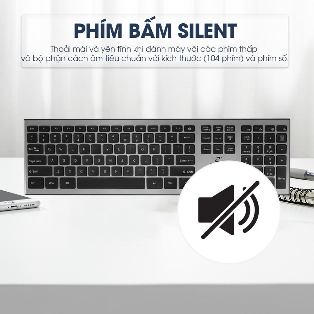 Combo Bàn Phím Chuột Không Dây ZADEZ ZMK-530G – Silent 104 Phím, Phím Tách Rời Chiclet, 1200 DPI
