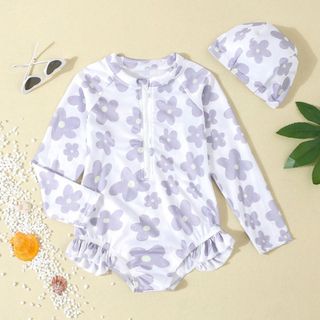[ TẶNG KÈM MŨ] Đồ Bơi Cho Bé Gái, Sét Đồ Bơi Cho Bé Gái Dài Tay Kèm Mũ Chất Liệu Co Giãn