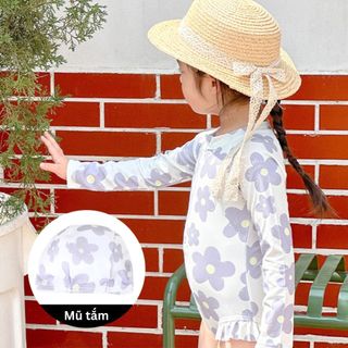 [ TẶNG KÈM MŨ] Đồ Bơi Cho Bé Gái, Sét Đồ Bơi Cho Bé Gái Dài Tay Kèm Mũ Chất Liệu Co Giãn