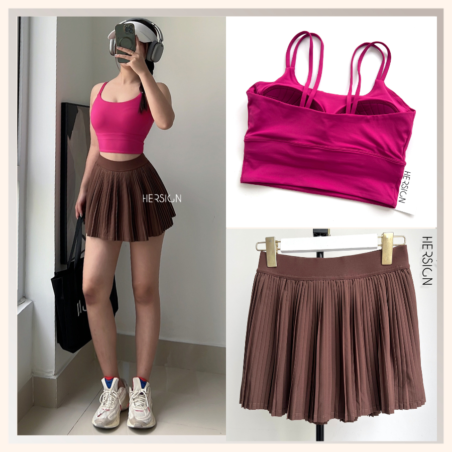 HERSIGN Đồ tập pickleball nữ Set váy tennis nữ Áo croptop chân váy thể thao SMIXB33V09C BST HERSIGN GRACED MOTION