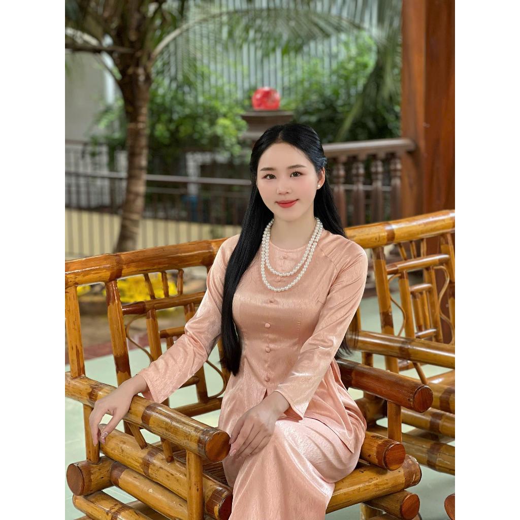 B.A143 - Bộ Áo Bà Ba Gấm Vân Xước ( QUẦN GẤM XƯỚC ) Cổ Tròn Nút Bọc Dây Kéo