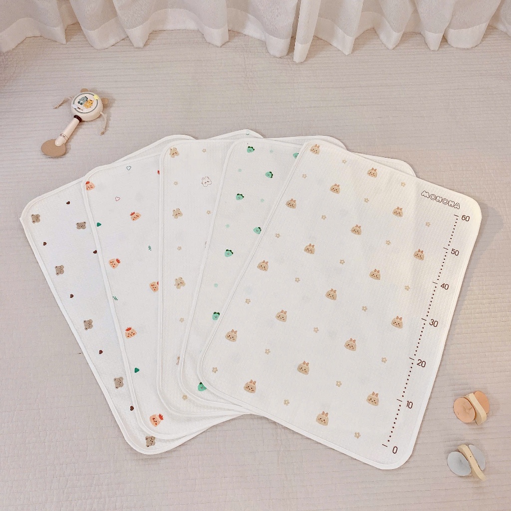 Lót chống thấm MONONA 3 lớp cao cấp bề mặt cotton organic mềm mịn cho bé KT 50x70cm Bahu_Baby