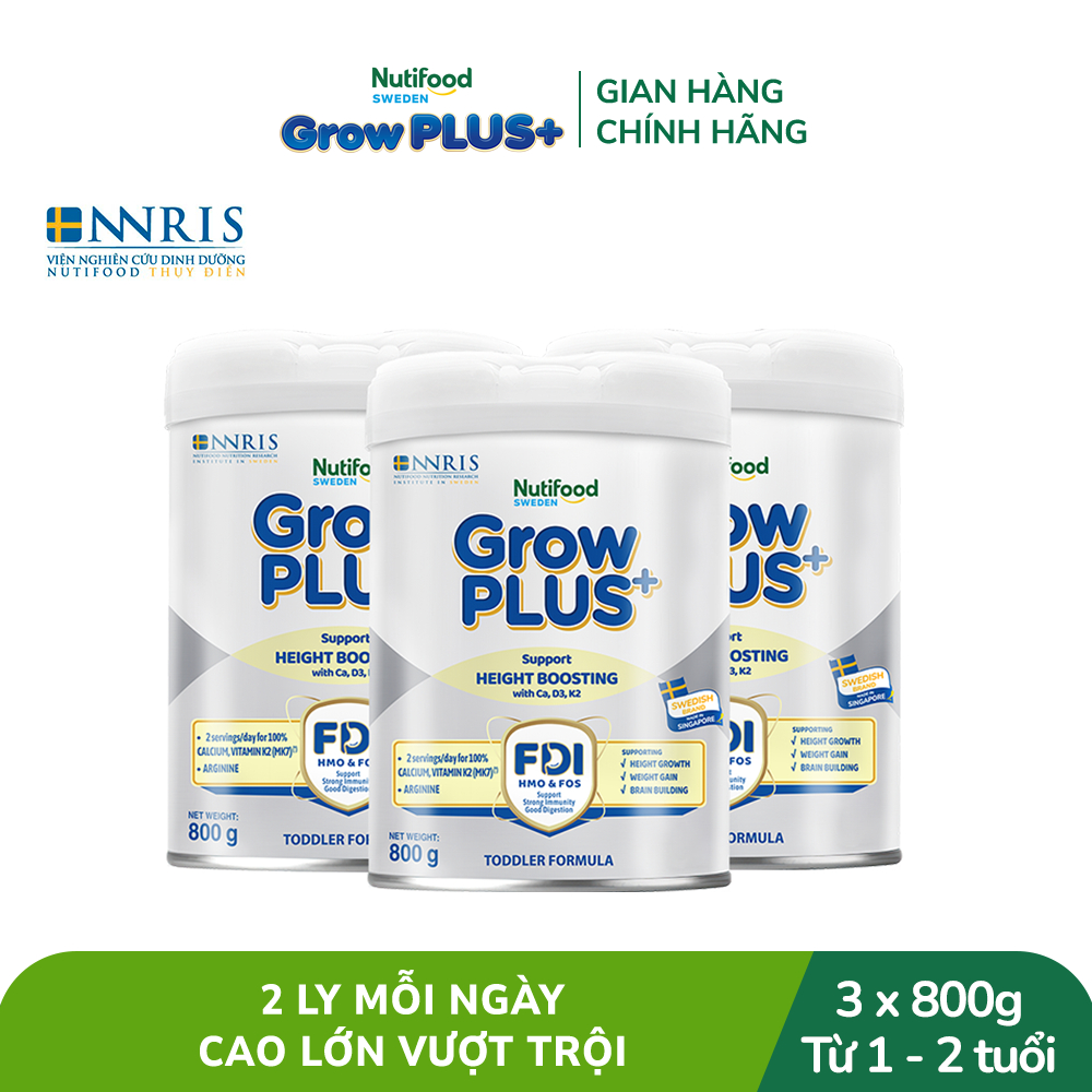 Combo 3 Sữa Bột Nutifood Sweden GrowPLUS+ Cao lớn vượt trội (Bạc) 800g