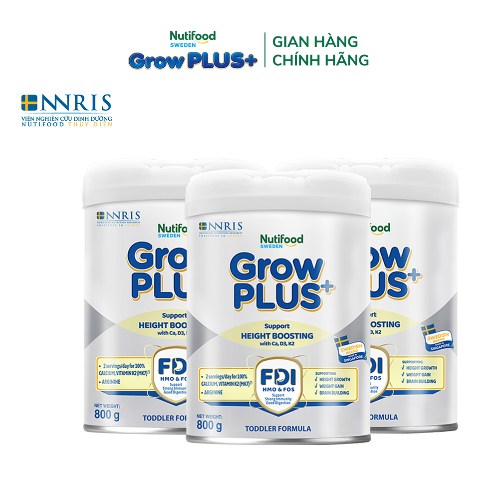 Combo 3 Sữa Bột Nutifood Sweden GrowPLUS+ Cao lớn vượt trội (Bạc) 800g