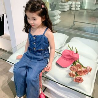 Sét Đồ Cho Bé Gái, Sét Bò Jean 2 Dây  Quần Ống  Suông Chất Liệu Jean Mềm Mại