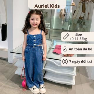 Sét Đồ Cho Bé Gái, Sét Bò Jean 2 Dây  Quần Ống  Suông Chất Liệu Jean Mềm Mại