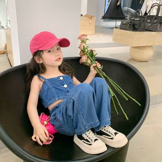 Sét Đồ Cho Bé Gái, Sét Bò Jean 2 Dây  Quần Ống  Suông Chất Liệu Jean Mềm Mại