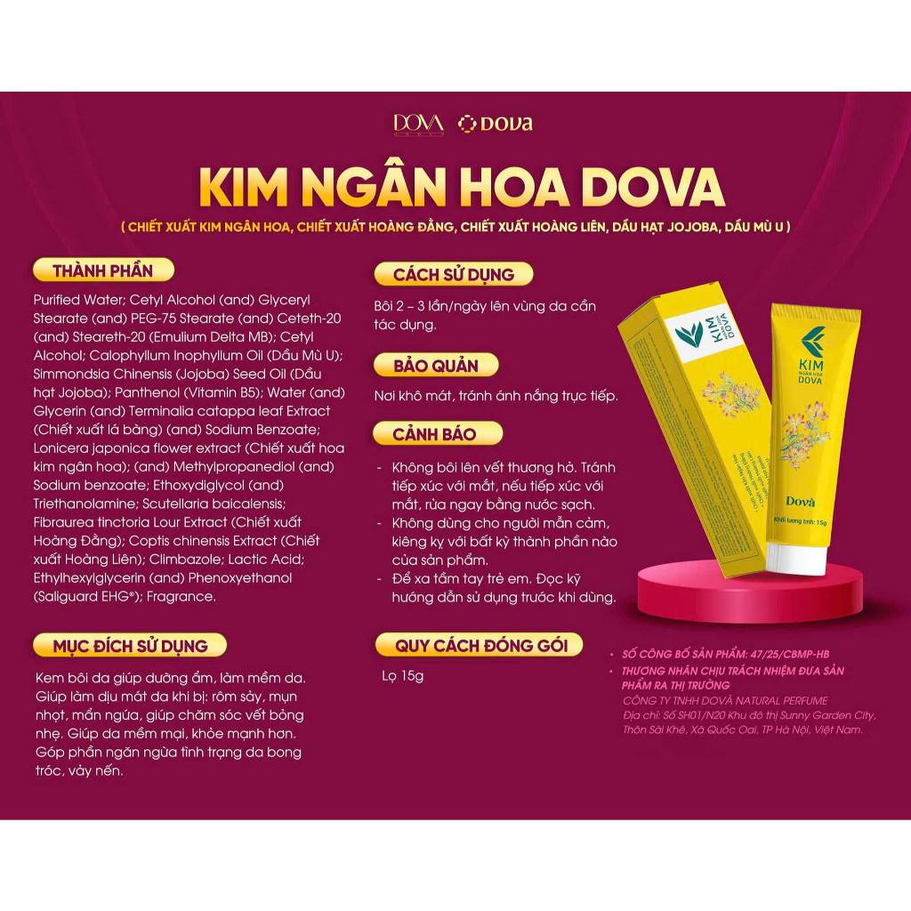 Gel bôi Kim ngân hoa dova dùng cho trẻ bị Hăm, rôm sẩy, chàm sữa, mẩn ngứa mụn nhọt... các vấn đề về da