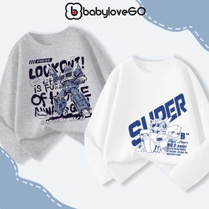 Áo thu đông dài tay bé trai BabyloveGO mẫu mới 2026 áo thun cổ bo tròn chất cotton mềm mại cho bé 1-10 tuổi