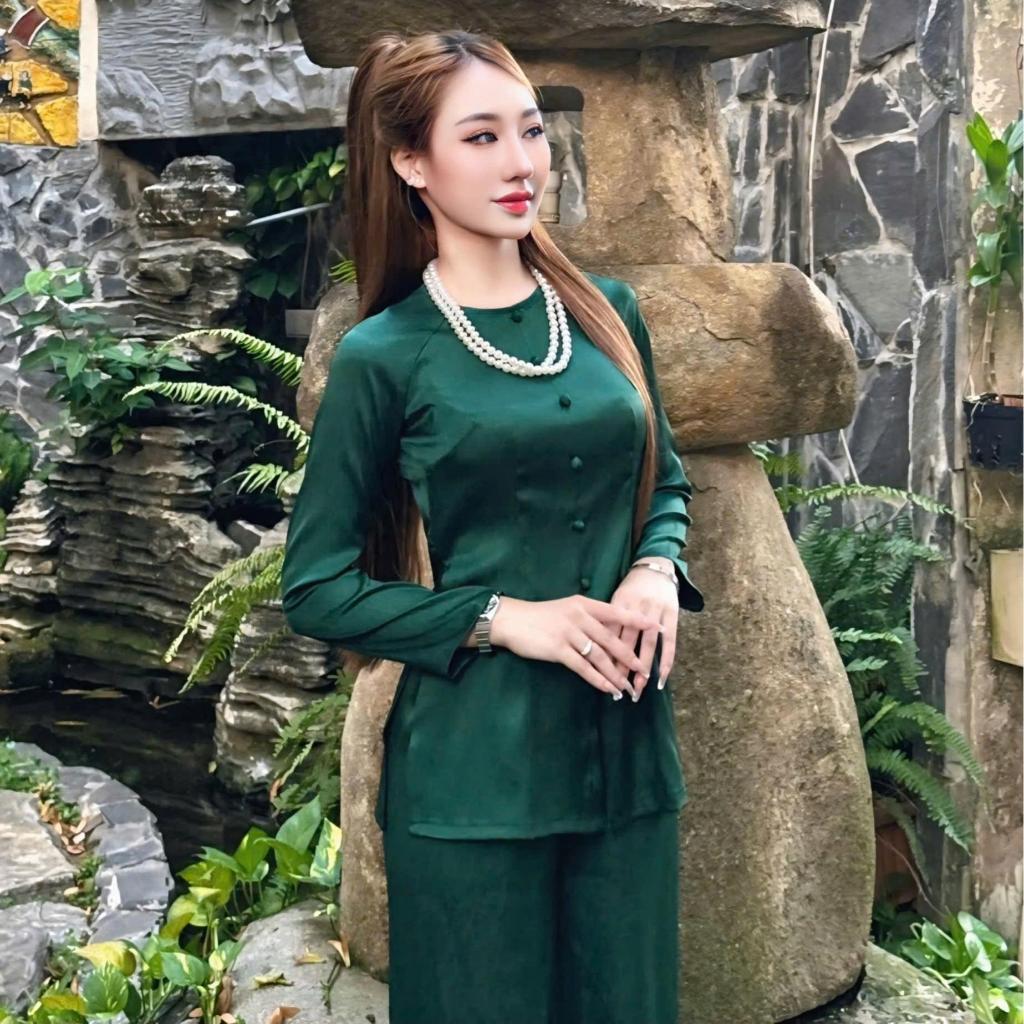 B.A143 - Bộ Áo Bà Ba Gấm Vân Xước ( QUẦN GẤM XƯỚC ) Cổ Tròn Nút Bọc Dây Kéo