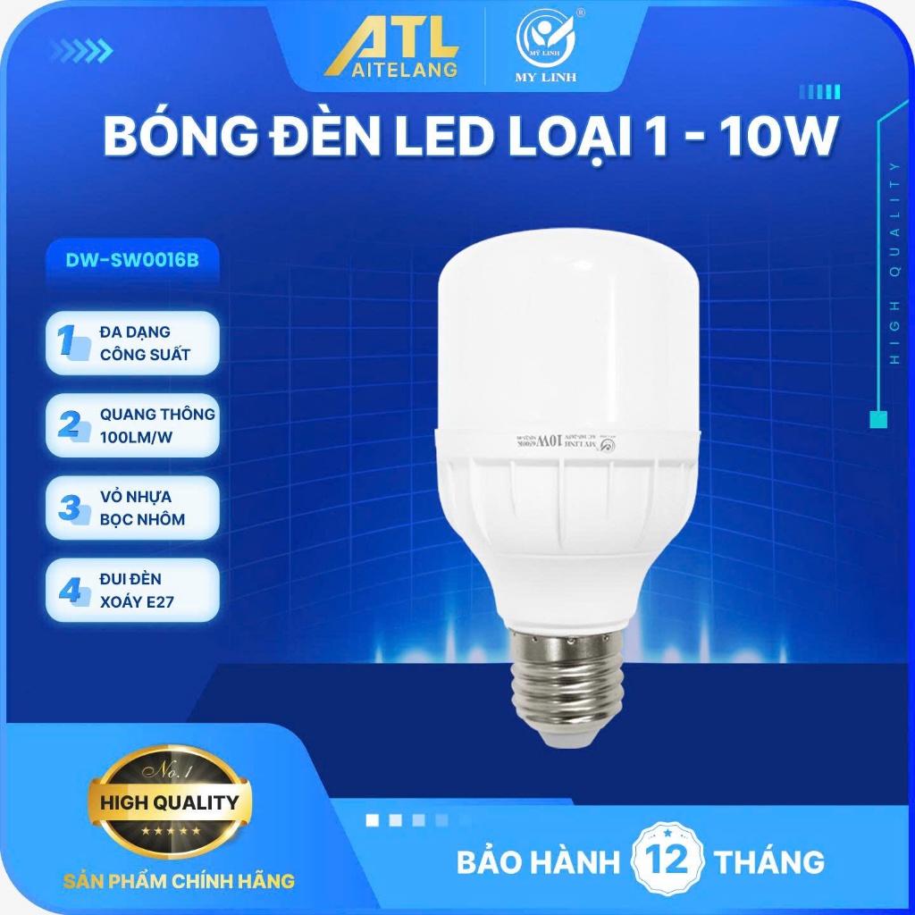 Bóng đèn LED trụ Mỹ Linh TT0001-10W loại bóng đơn dùng trong nhà hoạt động bằng điện 220V L1