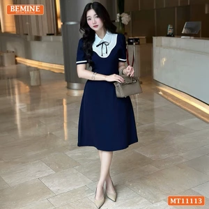 Đầm thiết kế BEMINE cổ sen phối viền gợn sống dáng chữ A phù hợp đi làm-MT11113