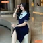 Đầm thiết kế BEMINE cổ sen phối viền gợn sống dáng chữ A phù hợp đi làm-MT11113