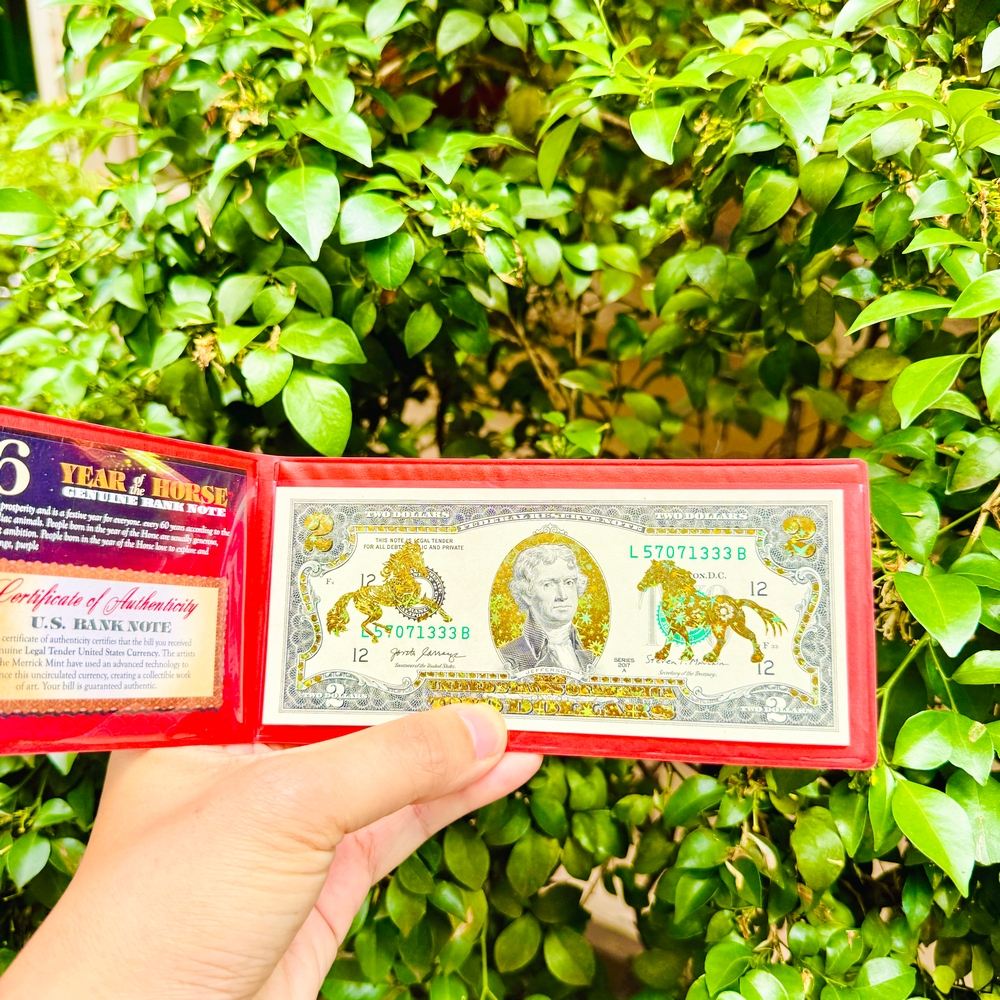 (RƯỚC LỘC) Tiền 2 Đô Con Ngựa Mạ Vàng 3D Kèm Bao Lì Xì, 2 U.s.d Sưu Tầm Lưu Niệm, Lì Xì Tết 2026 May Mắn