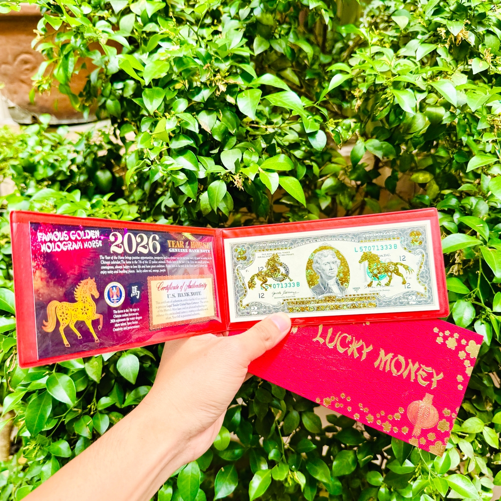 (RƯỚC LỘC) Tiền 2 Đô Con Ngựa Mạ Vàng 3D Kèm Bao Lì Xì, 2 U.s.d Sưu Tầm Lưu Niệm, Lì Xì Tết 2026 May Mắn