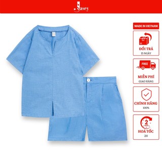 Bộ đũi nữ áo cổ viền tròn JASEY, Bộ nữ quần đùi vãi đũi mềm mịn mát nhẹ thoáng mát mã 3510
