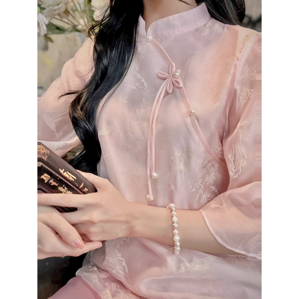 (Đồ Lam Cao Cấp Loại 1) Hàng thiết kế cao cấp Đồ Lam Phật Tử Vải Tơ Nơ Ngọc hoạ tiết | Đồ Lam An Nhiên