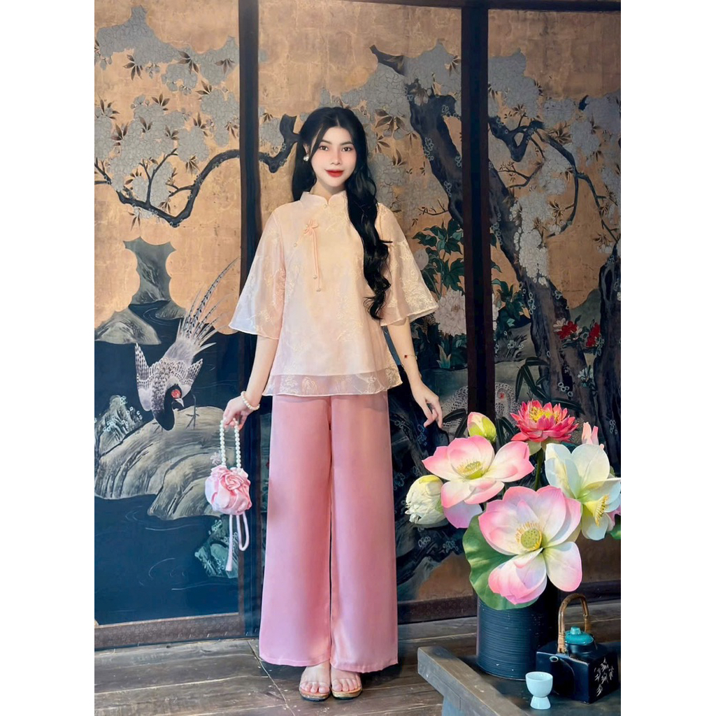 (Đồ Lam Cao Cấp Loại 1) Hàng thiết kế cao cấp Đồ Lam Phật Tử Vải Tơ Nơ Ngọc hoạ tiết | Đồ Lam An Nhiên
