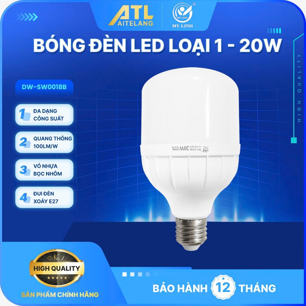 Bóng đèn LED trụ Mỹ Linh TT0001-20W loại bóng đơn dùng trong nhà hoạt động bằng điện 220V L1