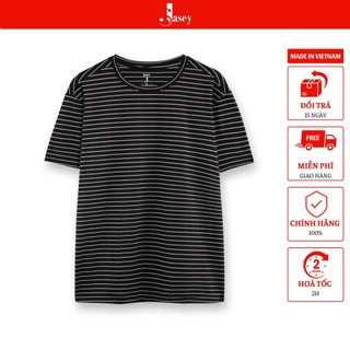 Áo thun nam cổ tròn kẻ sọc JASEY, áo thun thể thao chuẩn size 2 màu kẻ đen hoặc kẻ trắng mã 2115