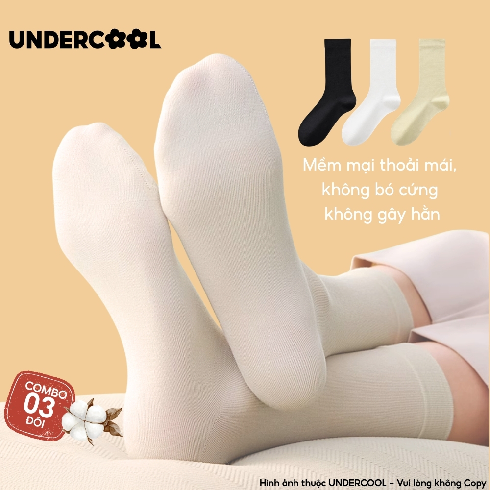 Combo 3 Đôi Vớ Tất Cổ Cao Nữ UNDERCOOL Chất Cotton Dày Dặn, Co Giãn Tốt, Thấm Hút Mồ Hôi Tốt (Vớ Trơn) CB-TC93