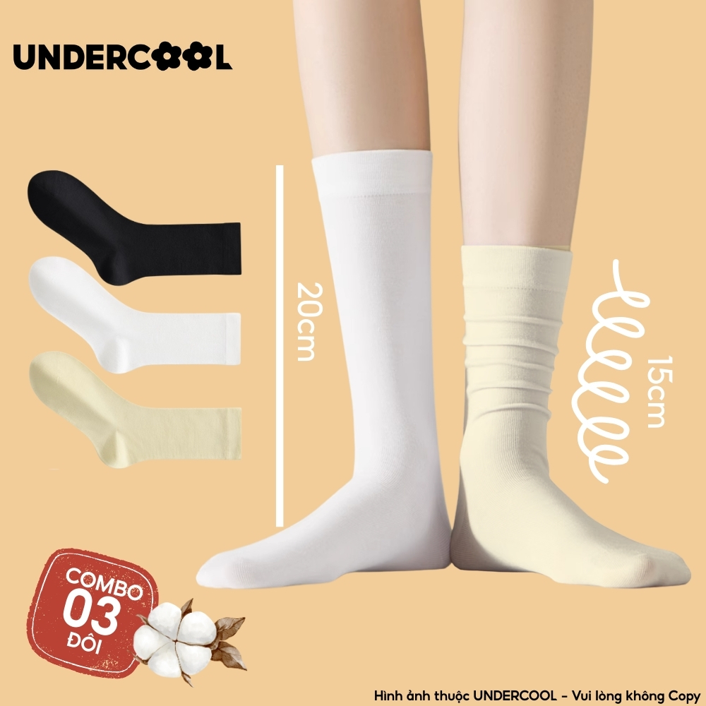 Combo 3 Đôi Vớ Tất Cổ Cao Nữ UNDERCOOL Chất Cotton Dày Dặn, Co Giãn Tốt, Thấm Hút Mồ Hôi Tốt (Vớ Trơn) CB-TC93